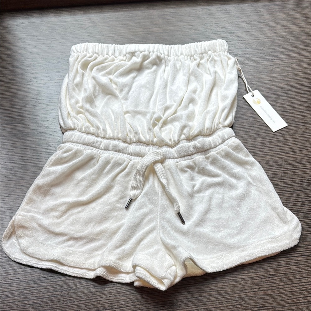 White Strapless Terry Romper Size S